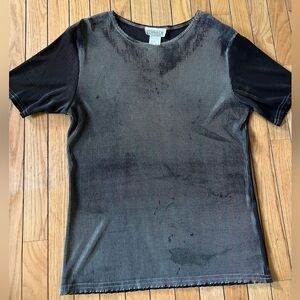 Vtg Studio C Shirt Women’s Large Ribbed Shimmer Gold Thrashed Look USA Made